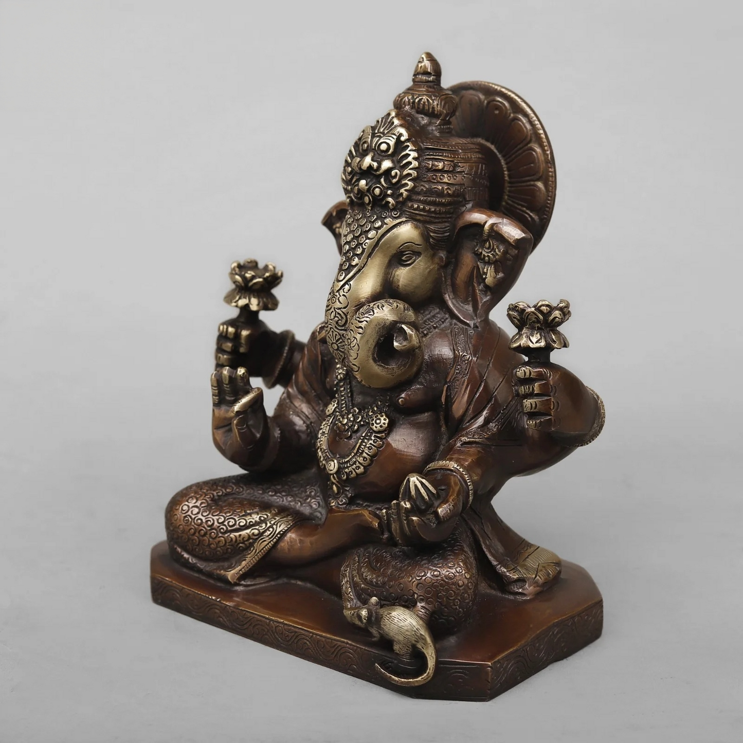 Brassaura® Seated Lord Ganesha Statue | Antique Copper Finish Brass Sculpture | Height 9 Inches & Weight 5.46 Kgs