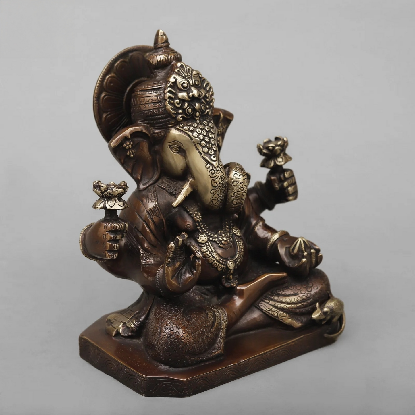Brassaura® Seated Lord Ganesha Statue | Antique Copper Finish Brass Sculpture | Height 9 Inches & Weight 5.46 Kgs