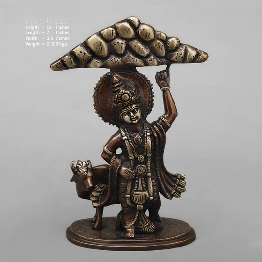 Brassaura® Lord Krishna with Cow Statue | Antique Copper Finish Brass Sculpture | Height 10 Inches & Weight 2.32 Kgs