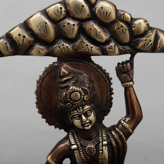 Brassaura® Lord Krishna with Cow Statue | Antique Copper Finish Brass Sculpture | Height 10 Inches & Weight 2.32 Kgs