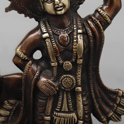 Brassaura® Lord Krishna with Cow Statue | Antique Copper Finish Brass Sculpture | Height 10 Inches & Weight 2.32 Kgs