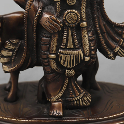 Brassaura® Lord Krishna Lifting Govardhan Parvat Brass Statue | Antique Finish | Height 10 Inches & Weight 2.32 Kgs