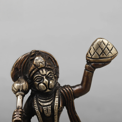 Brassaura® Flying Hanuman Brass Statue with Sanjeevani Mountain | Antique Finish | Height 7 Inches & Weight 1.2 Kgs