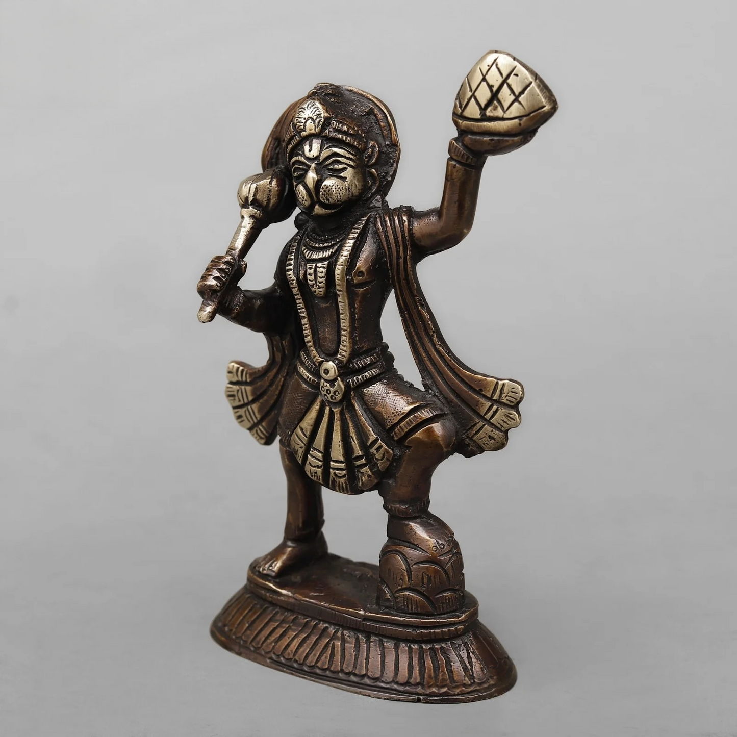 Brassaura® Flying Hanuman Brass Statue with Sanjeevani Mountain | Antique Finish | Height 7 Inches & Weight 1.2 Kgs