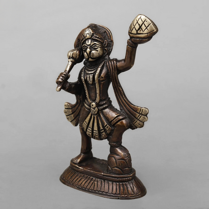 Brassaura® Flying Hanuman Brass Statue with Sanjeevani Mountain | Antique Finish | Height 7 Inches & Weight 1.2 Kgs