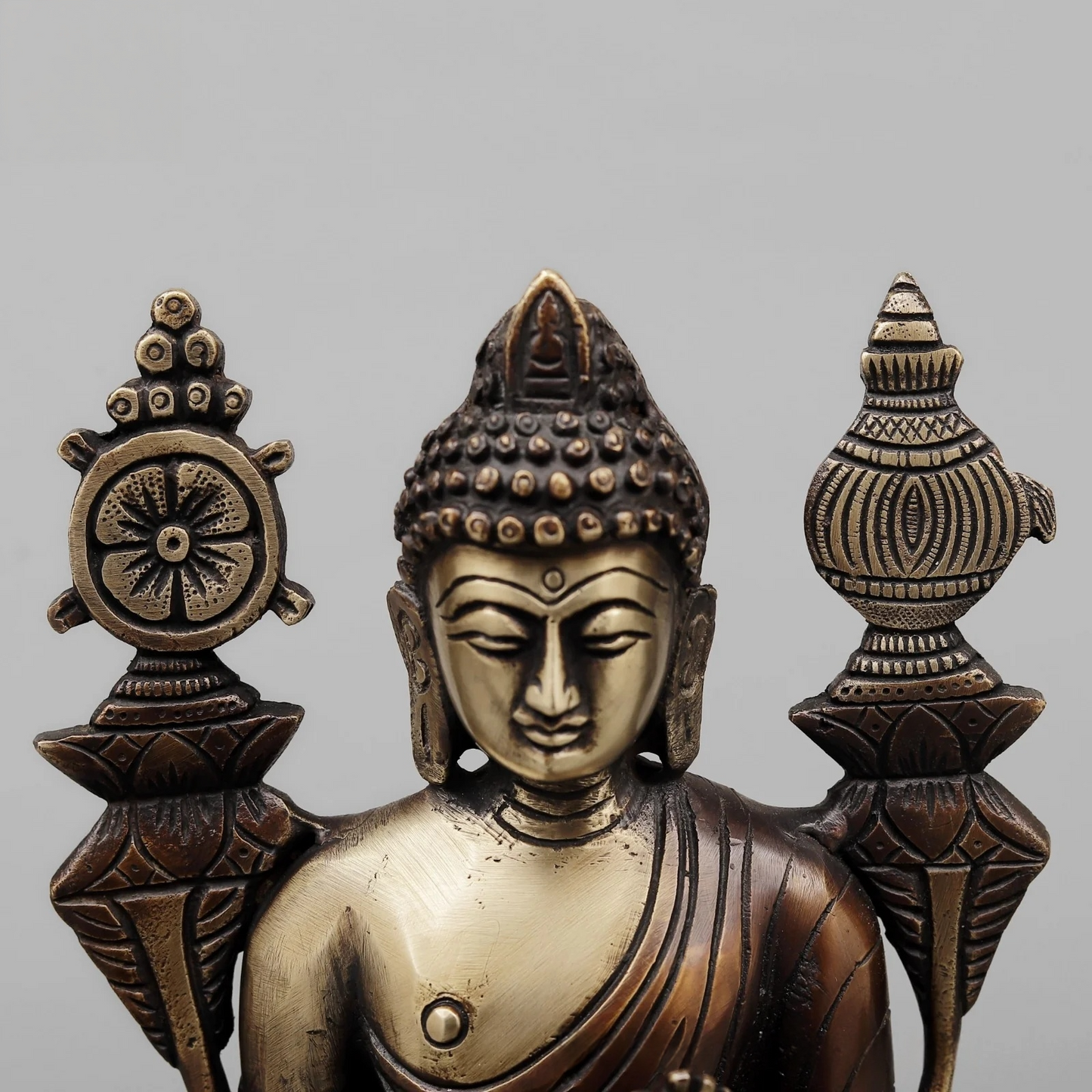 Brassaura® Seated Buddha Brass Statue on Throne | Antique Rustic Finish | Height 10 Inches & Weight 3.02 Kgs