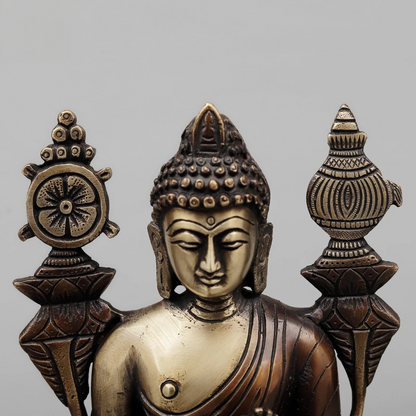 Brassaura® Seated Buddha Brass Statue on Throne | Antique Rustic Finish | Height 10 Inches & Weight 3.02 Kgs