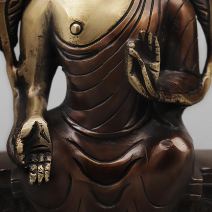 Brassaura® Seated Buddha Brass Statue on Throne | Antique Rustic Finish | Height 10 Inches & Weight 3.02 Kgs