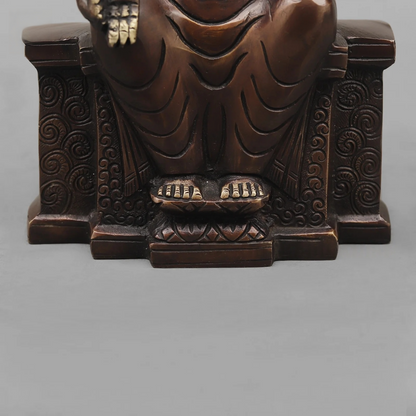 Brassaura® Seated Buddha Brass Statue on Throne | Antique Rustic Finish | Height 10 Inches & Weight 3.02 Kgs