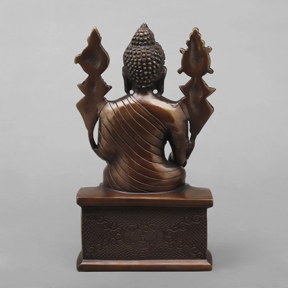 Brassaura® Seated Buddha Brass Statue on Throne | Antique Rustic Finish | Height 10 Inches & Weight 3.02 Kgs