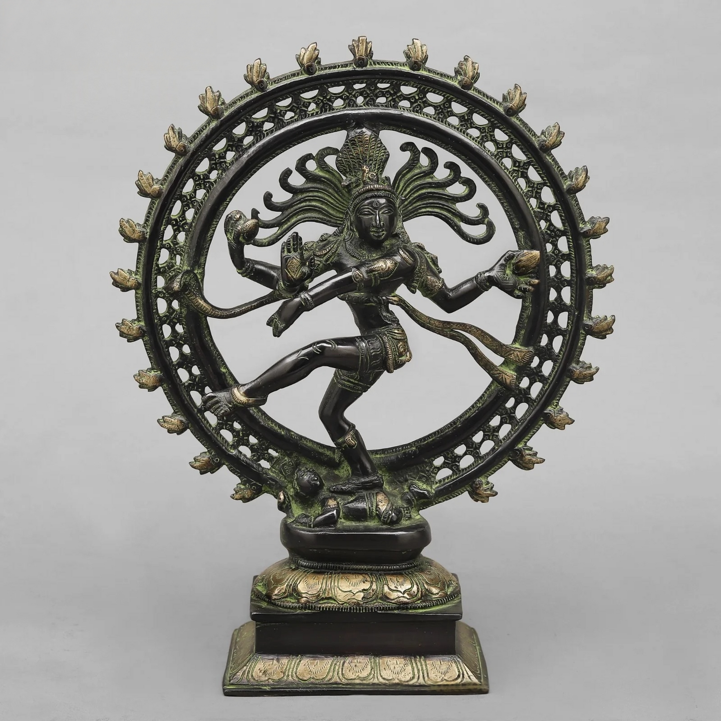 Brassaura® Nataraja Dancing Shiva Brass Statue | Green Antique Patina Finish | Height 14 Inches & Weight 3.9 Kgs