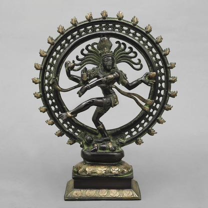 Brassaura® Nataraja Dancing Shiva Brass Statue | Green Antique Patina Finish | Height 14 Inches & Weight 3.9 Kgs