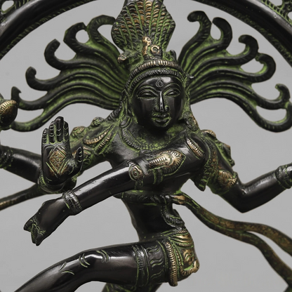 Brassaura® Nataraja Dancing Shiva Brass Statue | Green Antique Patina Finish | Height 14 Inches & Weight 3.9 Kgs