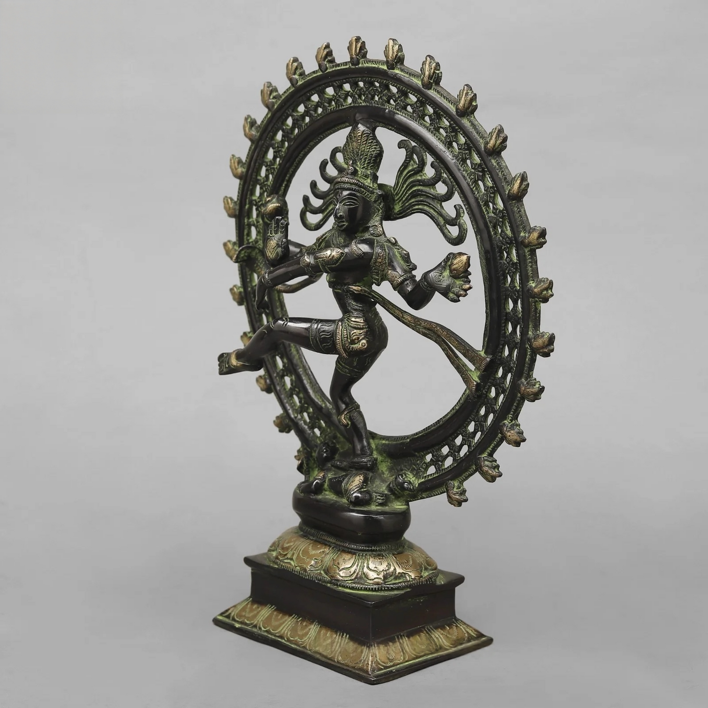 Brassaura® Nataraja Dancing Shiva Brass Statue | Green Antique Patina Finish | Height 14 Inches & Weight 3.9 Kgs