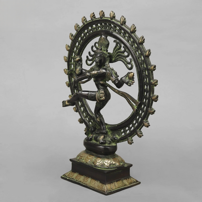 Brassaura® Nataraja Dancing Shiva Brass Statue | Green Antique Patina Finish | Height 14 Inches & Weight 3.9 Kgs