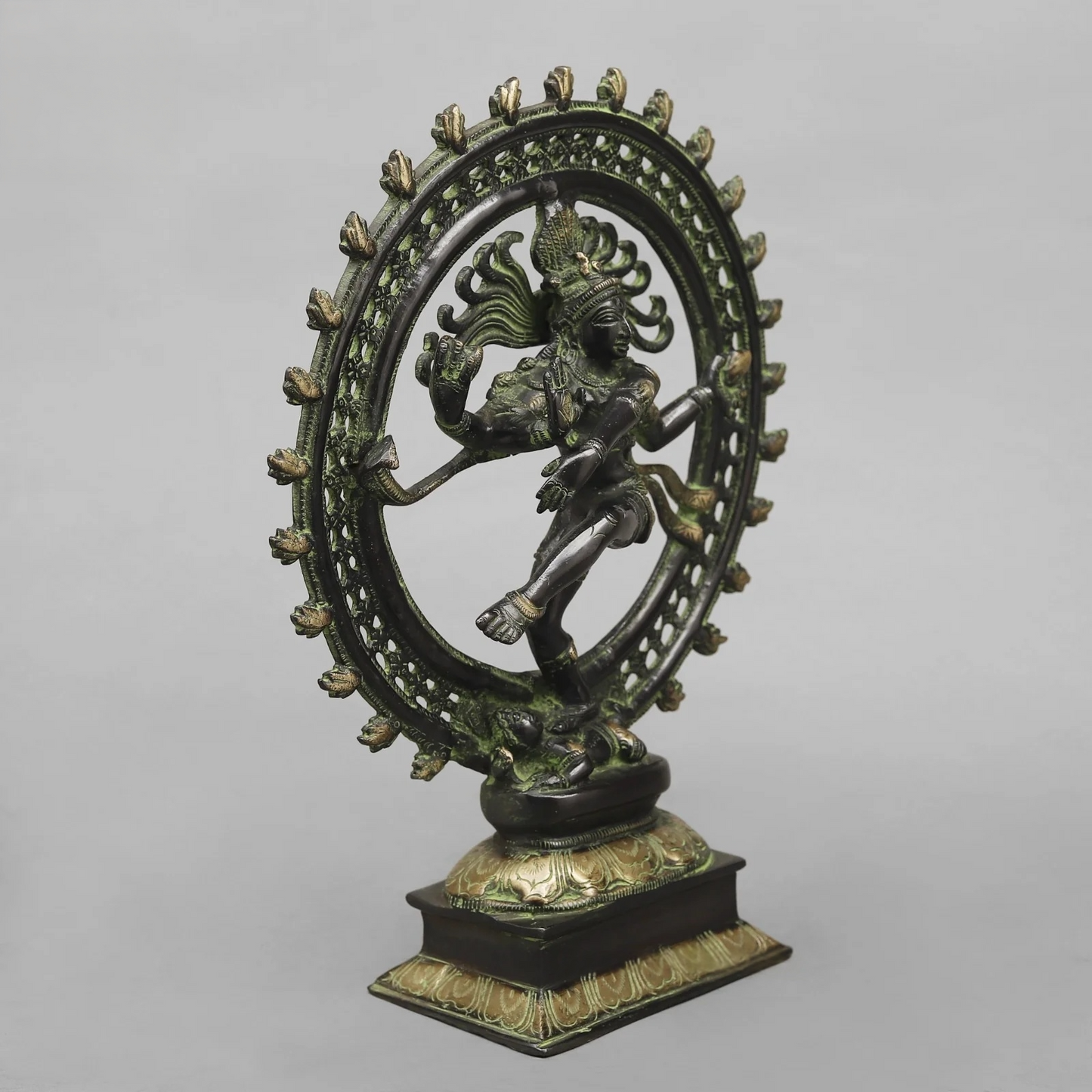 Brassaura® Nataraja Dancing Shiva Brass Statue | Green Antique Patina Finish | Height 14 Inches & Weight 3.9 Kgs