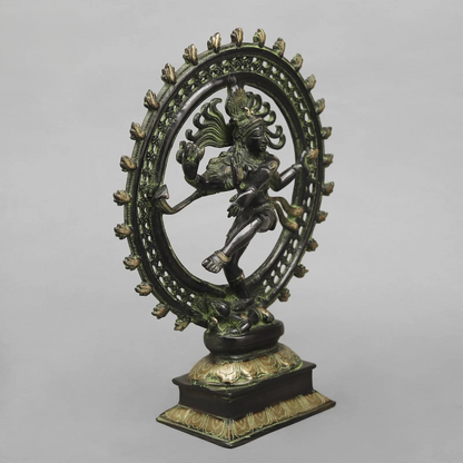 Brassaura® Nataraja Dancing Shiva Brass Statue | Green Antique Patina Finish | Height 14 Inches & Weight 3.9 Kgs