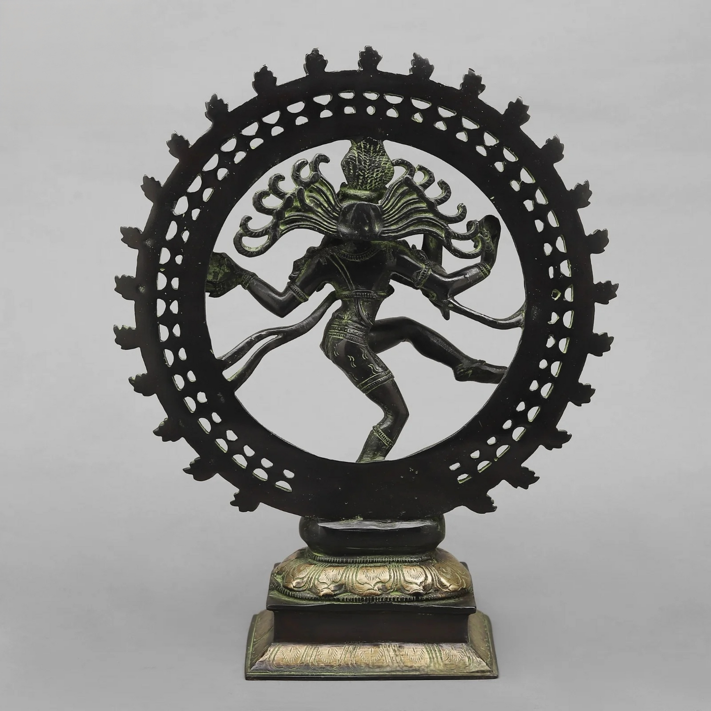 Brassaura® Nataraja Dancing Shiva Brass Statue | Green Antique Patina Finish | Height 14 Inches & Weight 3.9 Kgs