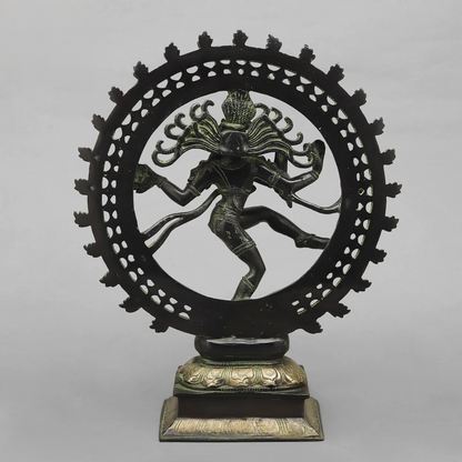 Brassaura® Nataraja Dancing Shiva Brass Statue | Green Antique Patina Finish | Height 14 Inches & Weight 3.9 Kgs