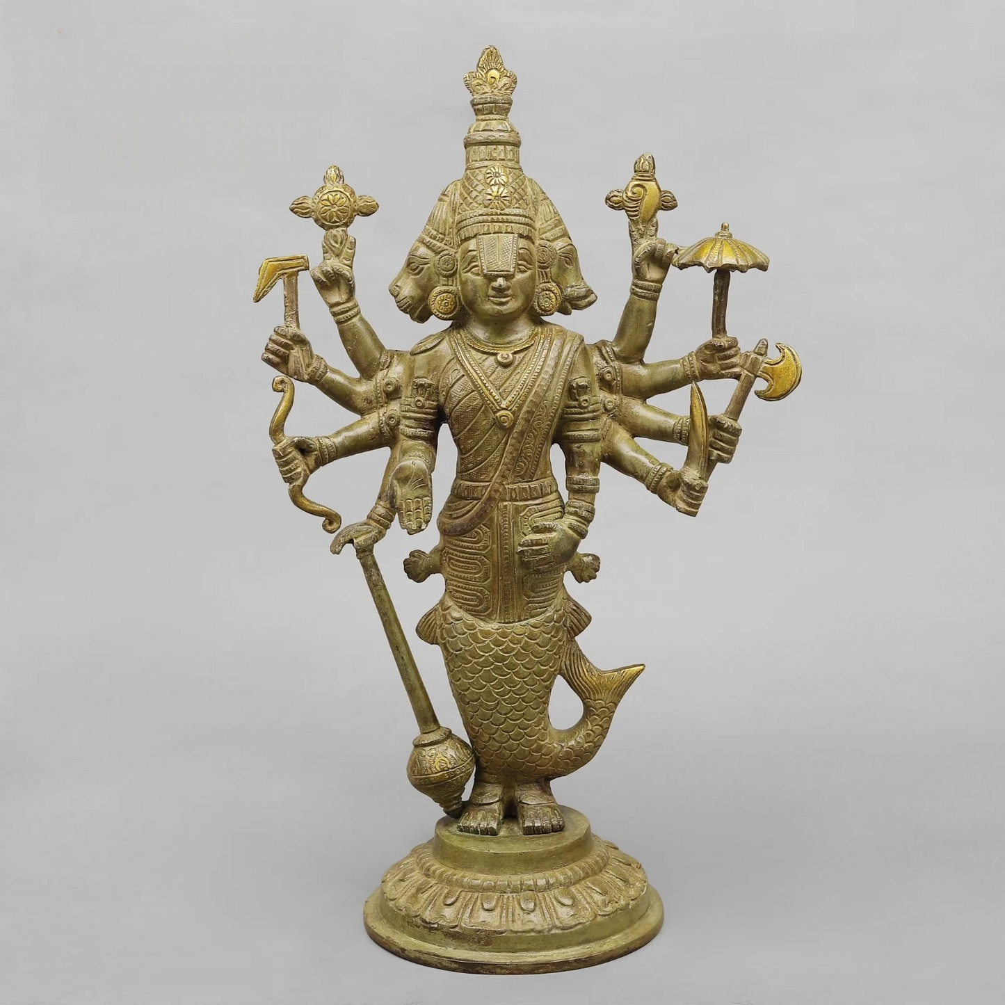 Brassaura® Dasavatara Brass Statue with Green Patina Finish | Divine Ten Incarnations of Vishnu | Height 16.5 Inches & Weight 5.6 Kgs