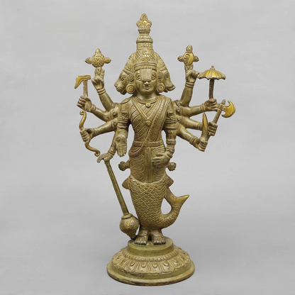 Brassaura® Dasavatara Brass Statue with Green Patina Finish | Divine Ten Incarnations of Vishnu | Height 16.5 Inches & Weight 5.6 Kgs
