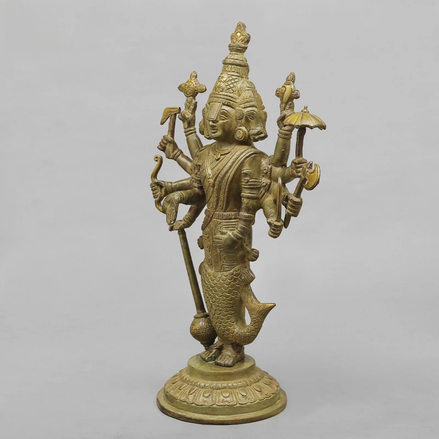 Brassaura® Dasavatara Brass Statue with Green Patina Finish | Divine Ten Incarnations of Vishnu | Height 16.5 Inches & Weight 5.6 Kgs