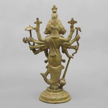 Brassaura® Dasavatara Brass Statue with Green Patina Finish | Divine Ten Incarnations of Vishnu | Height 16.5 Inches & Weight 5.6 Kgs