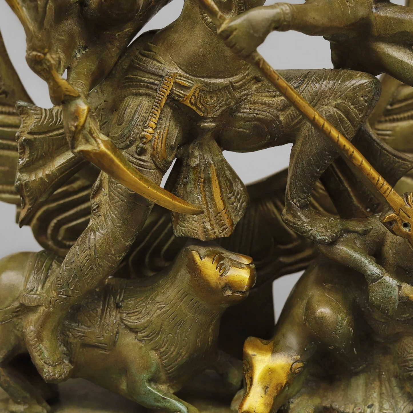 Brassaura® Goddess Durga Slaying Mahishasura Brass Statue | Mahishasura Mardini Form | Height 12.5 Inches & Weight 8.02 Kgs