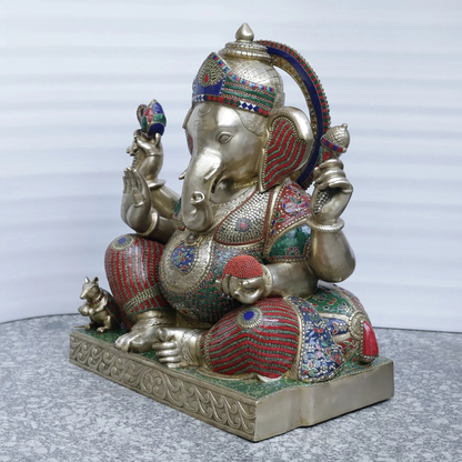 ब्रासोरा® वृंदावन वेणुगोपाल कृष्ण पीतल की प्रतिमा मोर के साथ | एंटीक नीला और सुनहरा रंग | ऊँचाई 20 इंच