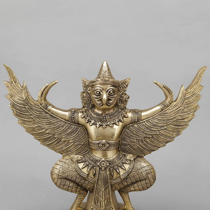 Brassaura® Garuda Dev Brass Statue | Divine Eagle Mount of Lord Vishnu | Height 12 Inches & Weight 6.86 Kgs