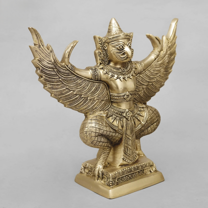 Brassaura® Garuda Dev Brass Statue | Divine Eagle Mount of Lord Vishnu | Height 12 Inches & Weight 6.86 Kgs