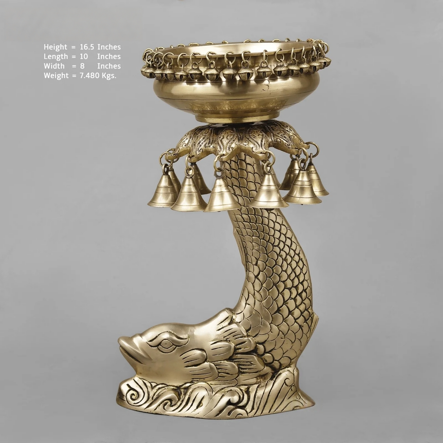 Brassaura® Koi Fish Brass Sculpture | Symbol of Prosperity & Abundance | Height 16.5 Inches & Weight 7.48 Kgs