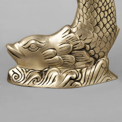 Brassaura® Koi Fish Brass Sculpture | Symbol of Prosperity & Abundance | Height 16.5 Inches & Weight 7.48 Kgs