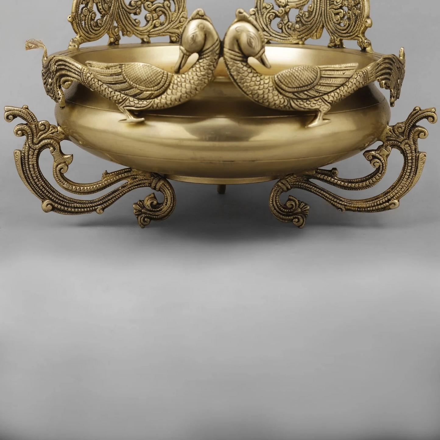 Brassaura® Peacock Brass Urli Bowl | Ornate Decorative Centerpiece | Height 15 Inches & Weight 11.42 Kgs