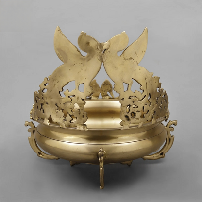Brassaura® Peacock Brass Urli Bowl | Ornate Decorative Centerpiece | Height 15 Inches & Weight 11.42 Kgs