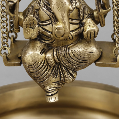 Brassaura® Lord Ganesha Jhula Brass Urli | Ornate Temple Design | Height 21 Inches & Weight 12.24 Kgs