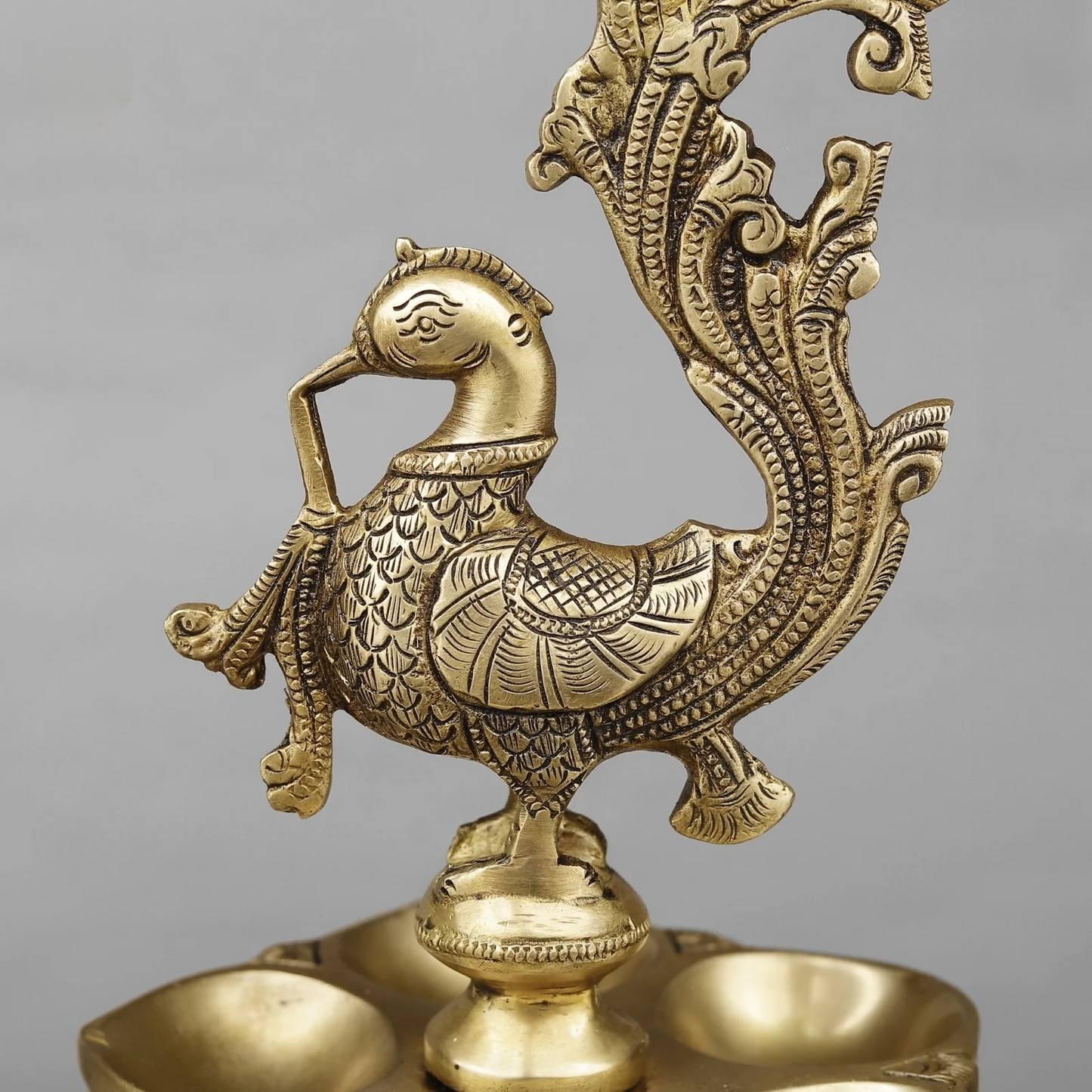 Brassaura® Peacock Deepam Brass Floor Lamp Pair | Traditional Temple Design | Height 27 Inches & Weight 9.86 Kgs