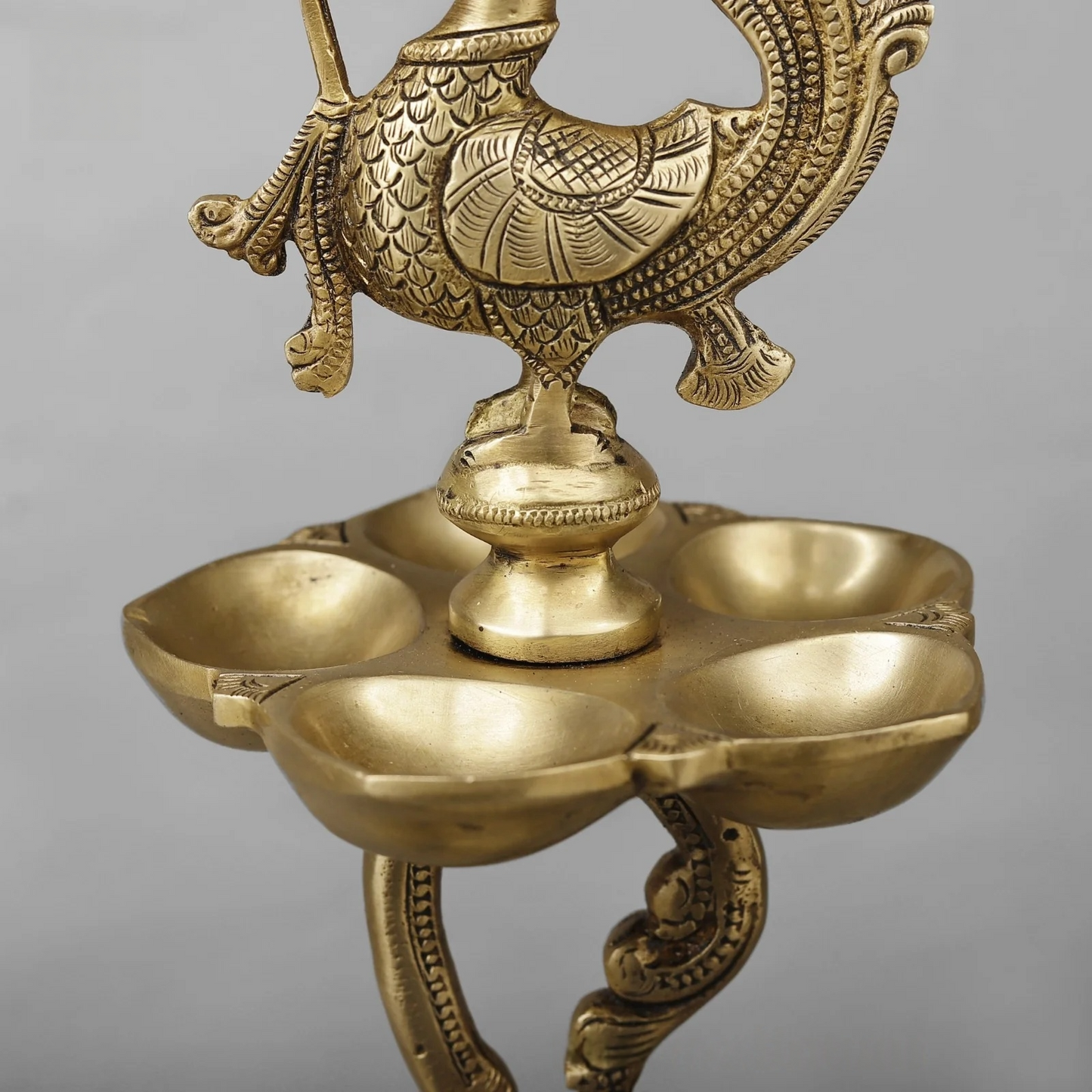 Brassaura® Peacock Deepam Brass Floor Lamp Pair | Traditional Temple Design | Height 27 Inches & Weight 9.86 Kgs