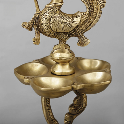 Brassaura® Peacock Deepam Brass Floor Lamp Pair | Traditional Temple Design | Height 27 Inches & Weight 9.86 Kgs