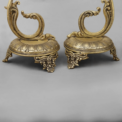 Brassaura® Peacock Deepam Brass Floor Lamp Pair | Traditional Temple Design | Height 27 Inches & Weight 9.86 Kgs