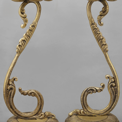 Brassaura® Peacock Deepam Brass Floor Lamp Pair | Traditional Temple Design | Height 27 Inches & Weight 9.86 Kgs