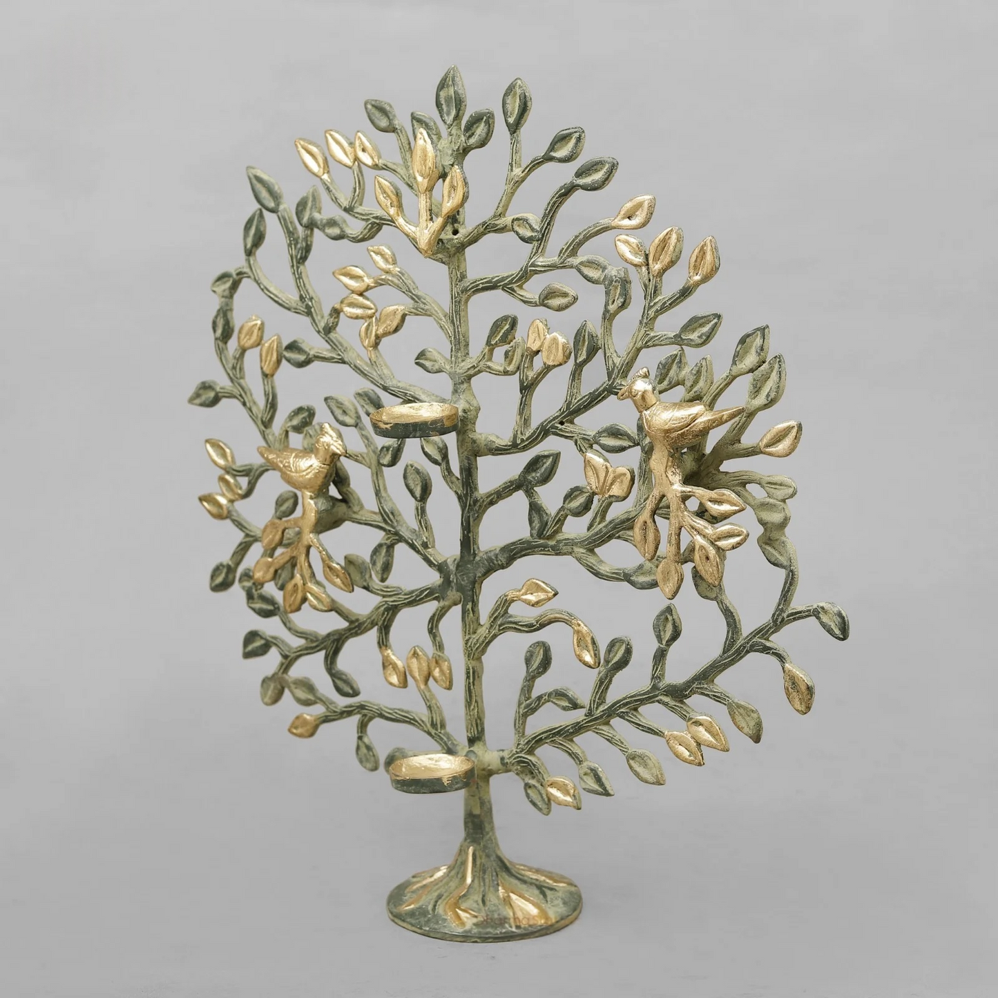 Brassaura® Brass Tree of Life Tealight Holder with Birds | Decorative Brass Candle Stand for Home Décor, Living Room, Meditation Space & Gifting | 17 Inches | 2.94 Kg