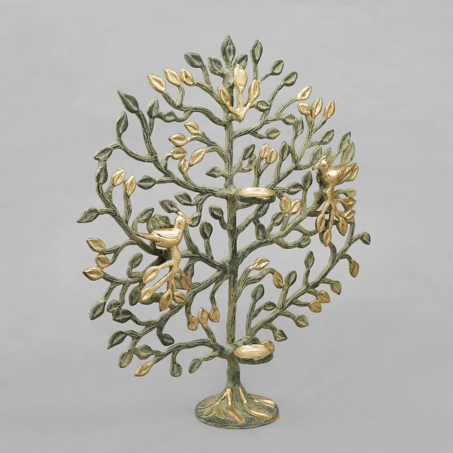 Brassaura® Brass Tree of Life Tealight Holder with Birds | Decorative Brass Candle Stand for Home Décor, Living Room, Meditation Space & Gifting | 17 Inches | 2.94 Kg
