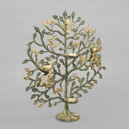 Brassaura® Brass Tree of Life Tealight Holder with Birds | Decorative Brass Candle Stand for Home Décor, Living Room, Meditation Space & Gifting | 17 Inches | 2.94 Kg