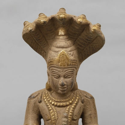 Brassaura® Brass Naga Devta Idol | Sacred Serpent Deity Statue with Sheshnag Canopy | Traditional Brass Sculpture for Home Temple, Spiritual Décor & Gifting | 9.5 Inches | 1.88 Kg