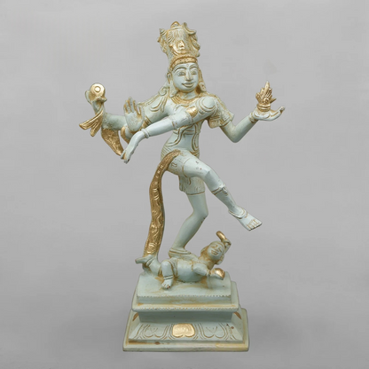 Brassaura® Brass Nataraja (Dancing Lord Shiva) Statue | Handcrafted Premium Brass Shiva Tandava Murti for Home Temple, Office & Spiritual Décor | Antique White & Gold Finish | 12.5 Inches | 3.8 Kg