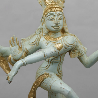 Brassaura® Brass Nataraja (Dancing Lord Shiva) Statue | Handcrafted Premium Brass Shiva Tandava Murti for Home Temple, Office & Spiritual Décor | Antique White & Gold Finish | 12.5 Inches | 3.8 Kg