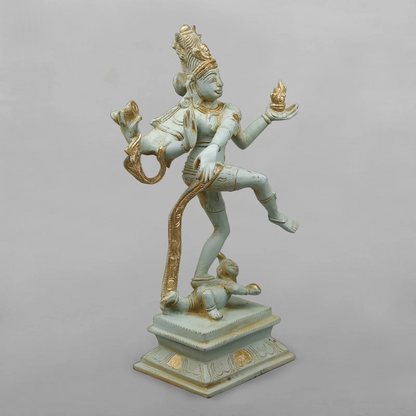 Brassaura® Brass Nataraja (Dancing Lord Shiva) Statue | Handcrafted Premium Brass Shiva Tandava Murti for Home Temple, Office & Spiritual Décor | Antique White & Gold Finish | 12.5 Inches | 3.8 Kg