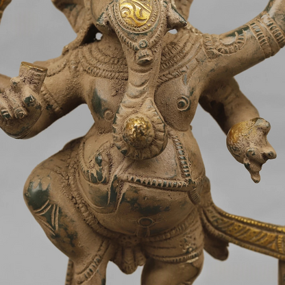 Brassaura® Brass Dancing Lord Ganesha with Serpent Arch | Handcrafted Premium Brass Ganpati Murti for Home Temple, Office & Spiritual Décor | Antique Finish | 12.5 Inches | 3.76 Kg