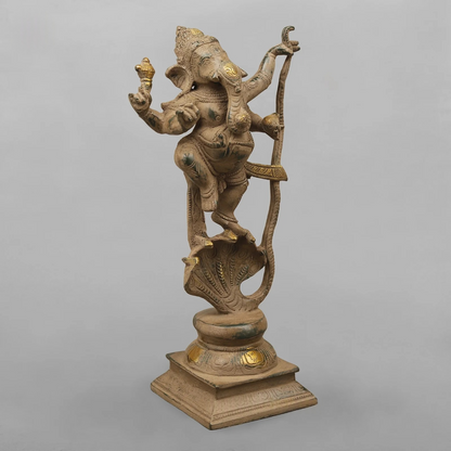 Brassaura® Brass Dancing Lord Ganesha with Serpent Arch | Handcrafted Premium Brass Ganpati Murti for Home Temple, Office & Spiritual Décor | Antique Finish | 12.5 Inches | 3.76 Kg